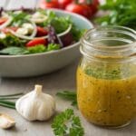 a vibrant image of a glass jar filled with new or - New Orleans Soaked Salad Dressing Recipe - Quick & Easy