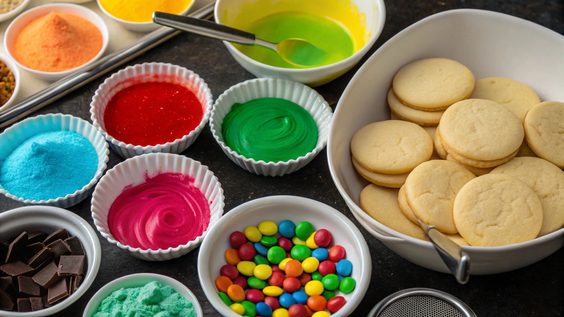 Tools and Ingredients for Coloring in Cookies