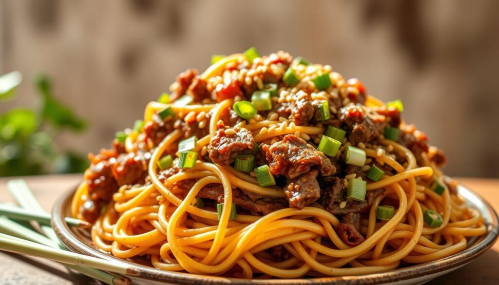 mongolian ground beef noodles