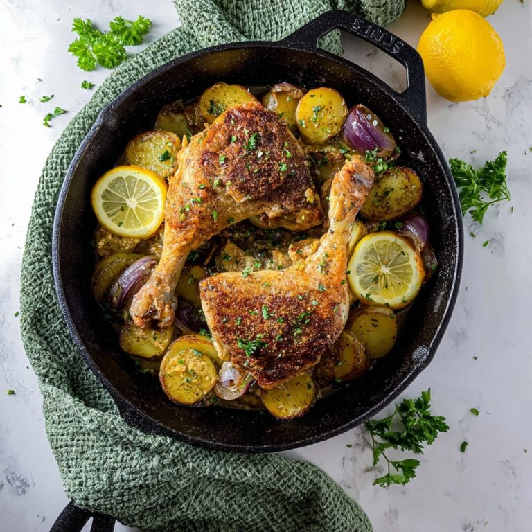 Garlic Lemon Herb Roasted Chicken Leg Quarters with Potatoes and Shallots Recipe