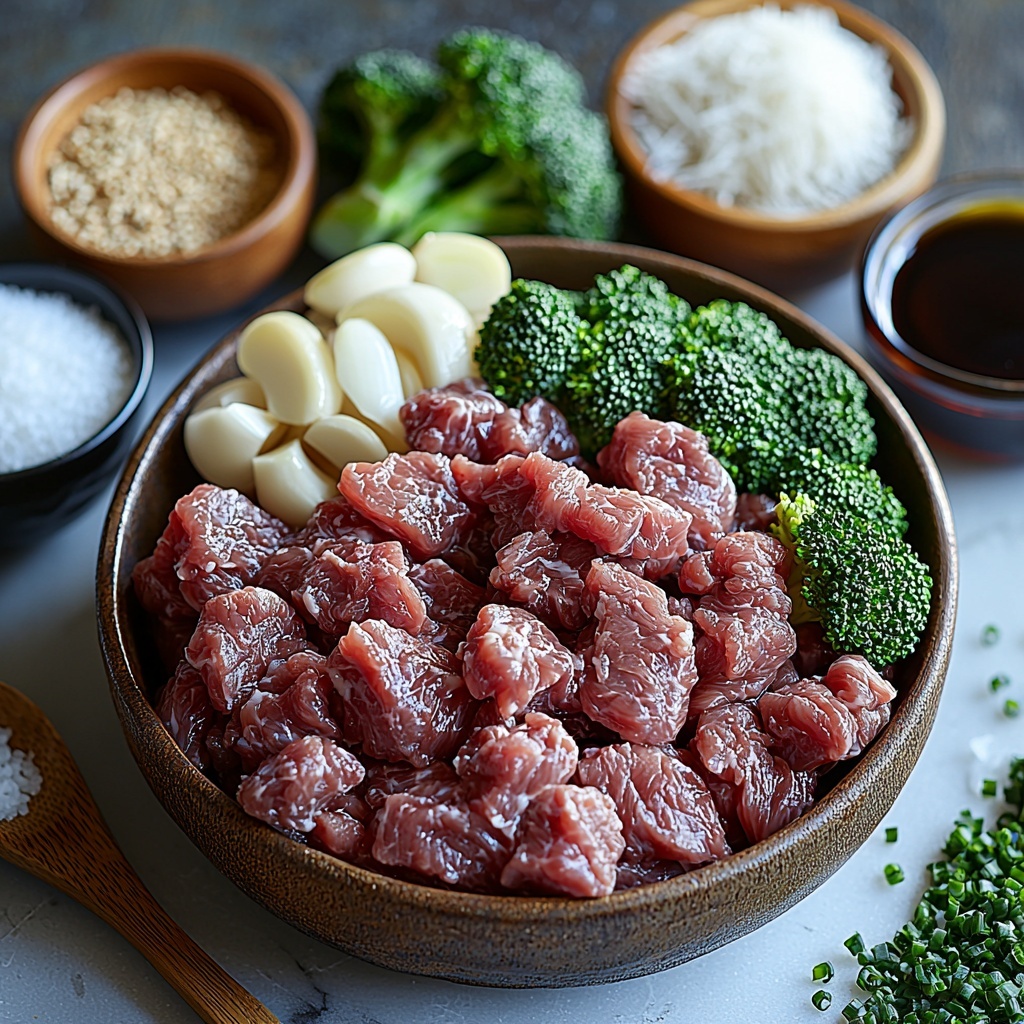 butter in a small pat and a few melting curls, finely chopped garlic cloves in a small bowl, uncooked gnocchi piled with their pillowy, ridged texture visible, chopped sun-dried tomatoes scattered with deep red, slightly wrinkled appearance, small bowls containing Italian seasoning, crushed red pepper flakes, salt, and ground black pepper arranged neatly, a glass measuring cup partially filled with rich, smooth heavy cream, a small bowl of translucent vegetable stock, grated Parmesan cheese in a tiny rustic bowl showing fine, snowy shreds, fresh baby spinach leaves fanned out with vibrant dark green color and delicate veins, thinly sliced fresh basil scattered artfully nearby, all ingredients arranged on a clean, matte white surface to enhance color contrast, natural soft lighting highlighting textures and subtle shadows, minimalistic styling with a few small wooden spoons and metal measuring spoons for scale and interest, slight rustic touch with a linen napkin casually folded to one side, overhead shot, top down view, flat lay photography, professional food styling --ar 1:1 --q 2 --s 750 --v 6.1