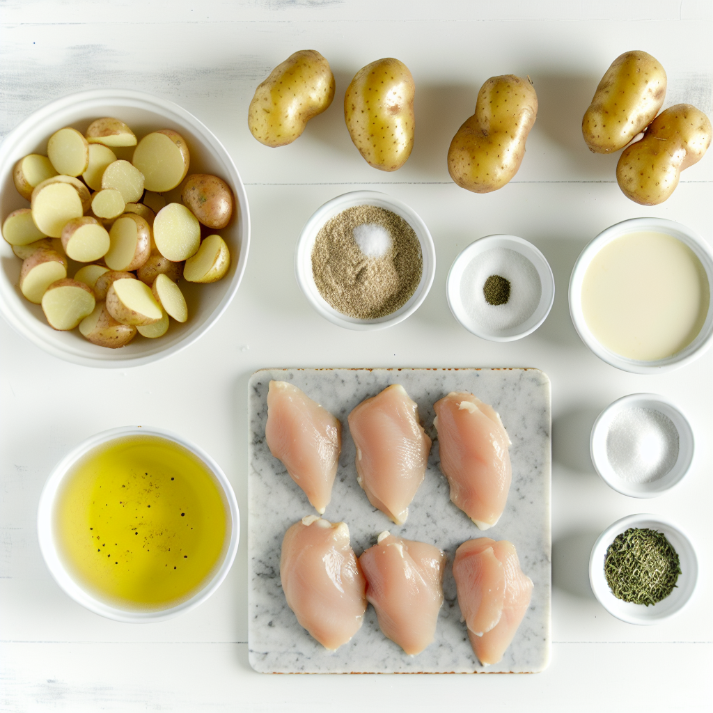 Creamy Garlic Chicken with Roasted Baby Potatoes Recipe - Recipe Image