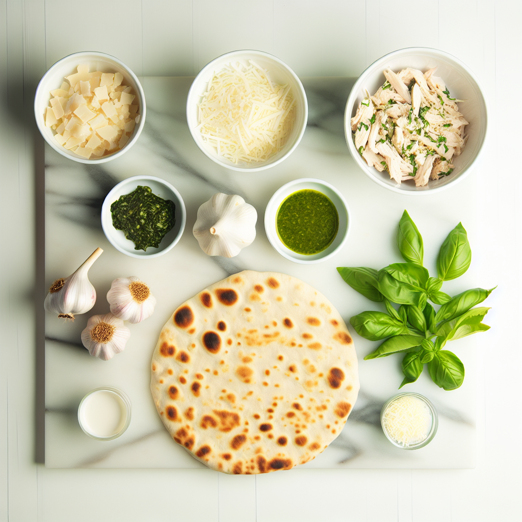 Roasted Garlic & Pesto Chicken Flatbread Recipe - Recipe Image