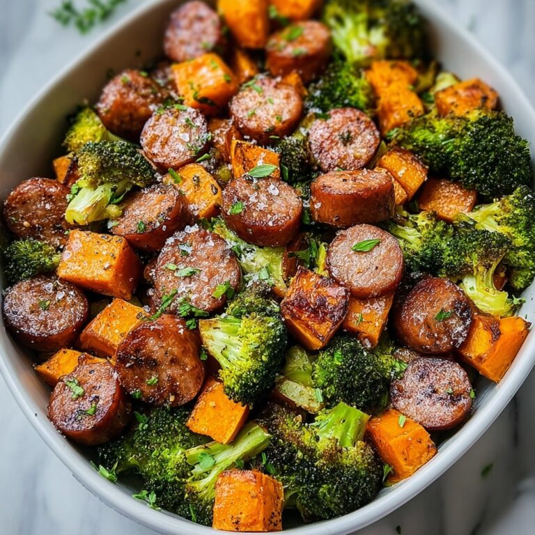 Sheet Pan Sausage and Sweet Potatoes with Honey Garlic Sauce Recipe