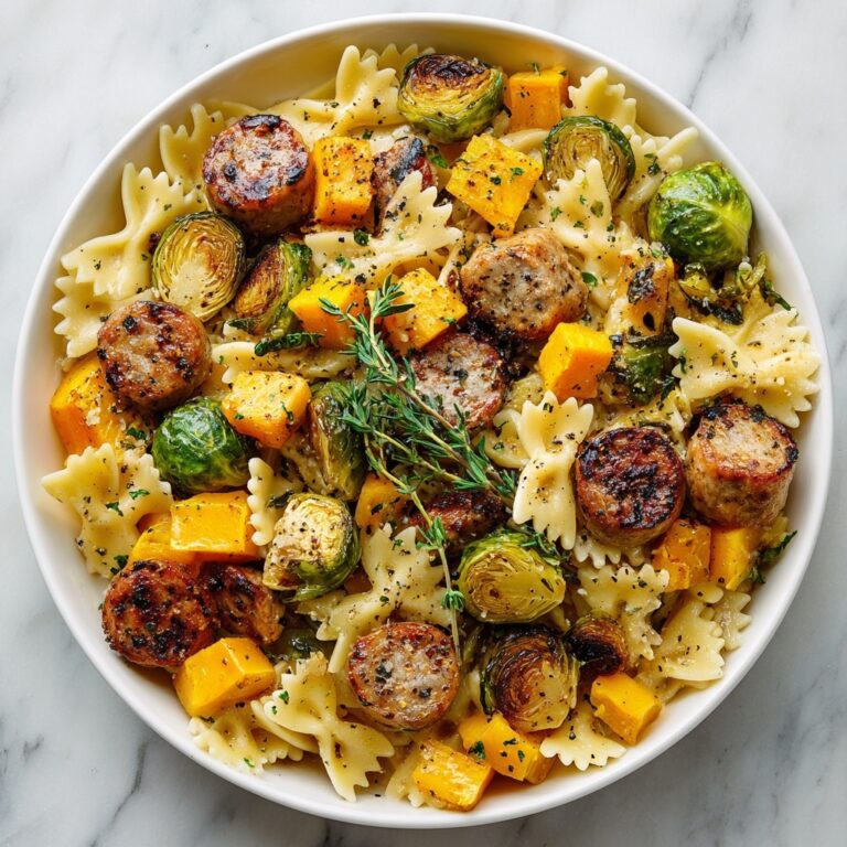 Autumn Sausage Pasta with Roasted Butternut Squash and Brussels Sprouts Recipe