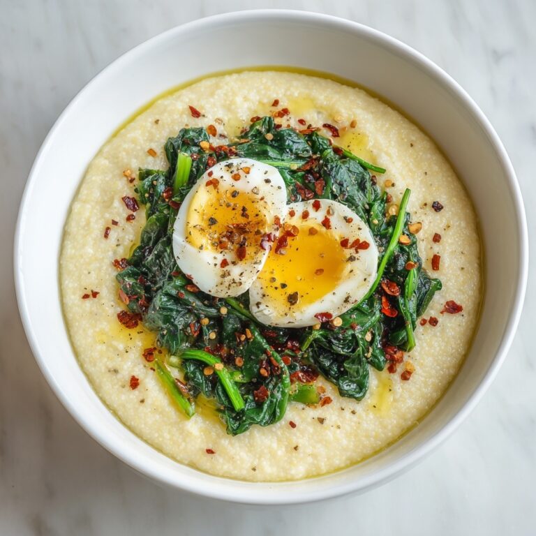 Savory Semolina Porridge with Ghee, Spinach, and Soft-Boiled Eggs Recipe