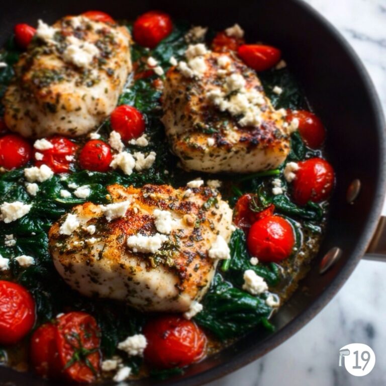 Garlic Seasoned Chicken with Cherry Tomatoes, Spinach, and Feta Recipe