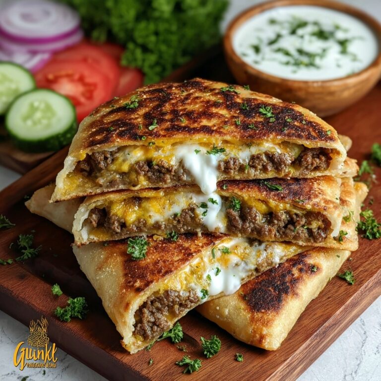 Greek Beef Stuffed Pita with Lemon Garlic Yogurt Recipe