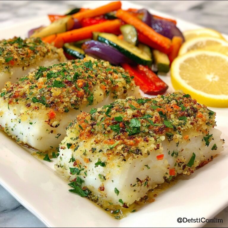 Herb Crusted Baked Cod with Roasted Vegetables Recipe