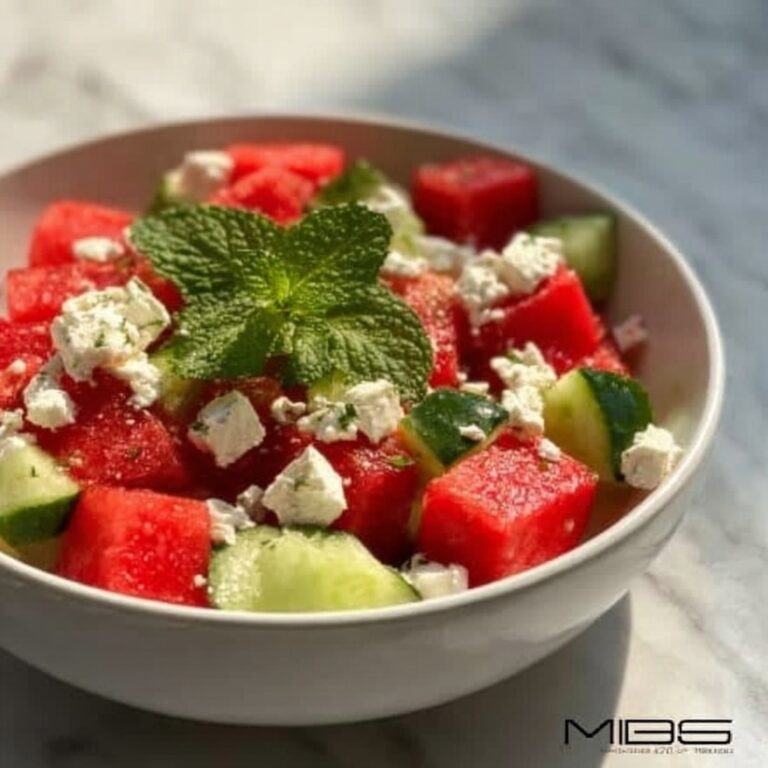 Easy Watermelon Feta Salad with Mint and Cucumber Recipe